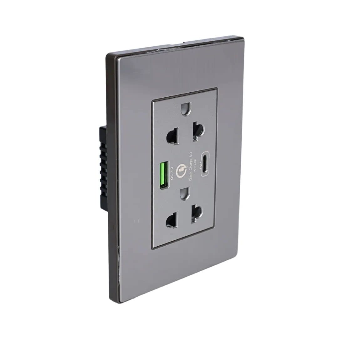 TOMACORRIENTE DOBLE UNIVERSAL INOX LT USB + C 20W ORANGE1