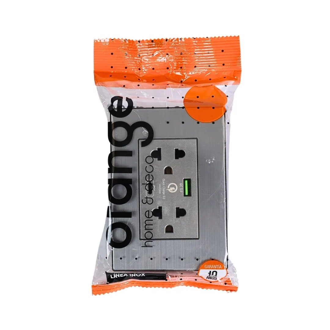 TOMACORRIENTE DOBLE UNIVERSAL INOX LT USB + C 20W ORANGE4