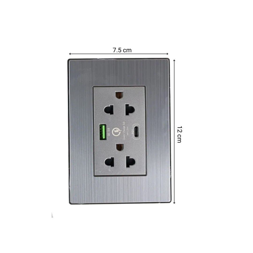 TOMACORRIENTE DOBLE UNIVERSAL INOX LT USB + C 20W ORANGE6