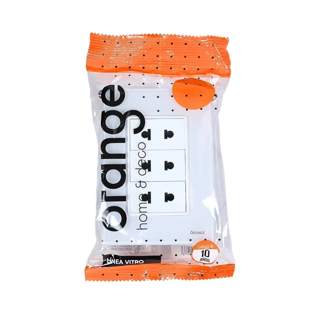 PLACA ARMADA TOMACORRIENTE TRIPLE UNIVERSAL VITRO BLANCO ORANGE4