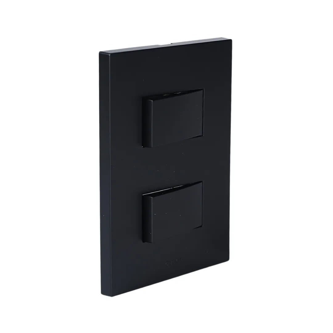 PLACA ARMADA INTERRUPTOR DOBLE MATTE NEGRO ORANGE1