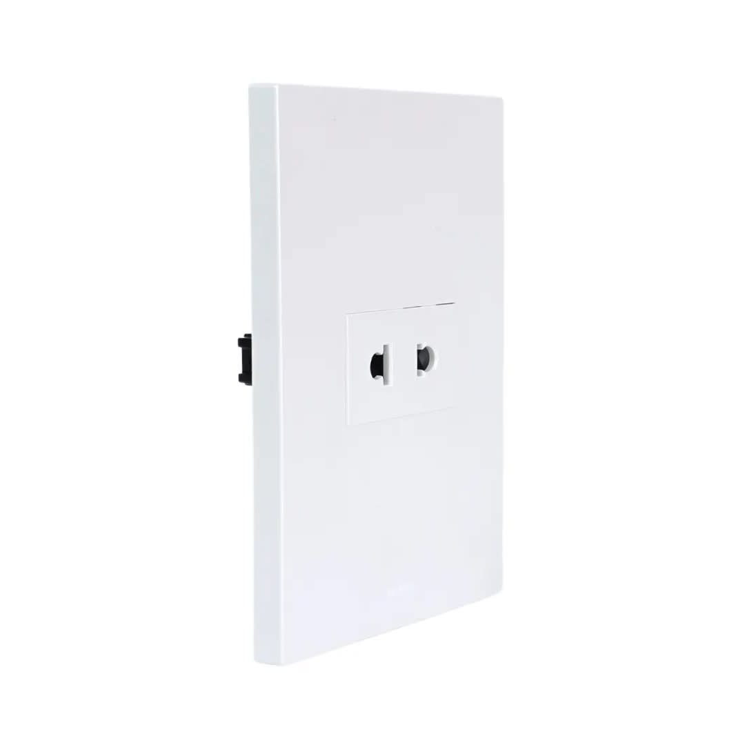 PLACA ARMADA TOMACORRIENTE SIMPLE UNIVERSAL MATTE BLANCO ORANGE1