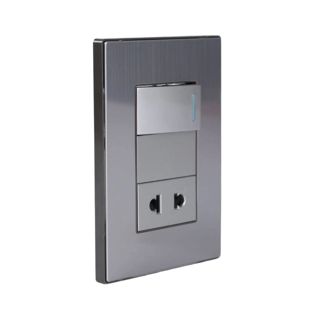 PLACA ARMADA INTERRUPTOR + TOMACORRIENTE ACERO INOXIDABLE ORANGE1