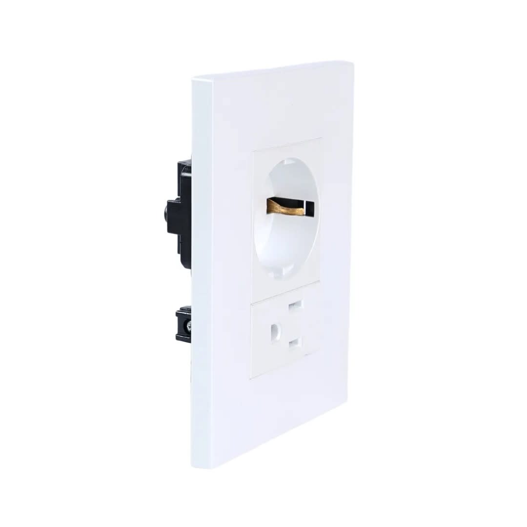 PLACA ARMADA TOMA SCHUKO + TOMA AMERICANA MATTE LT BLANCO ORANGE1