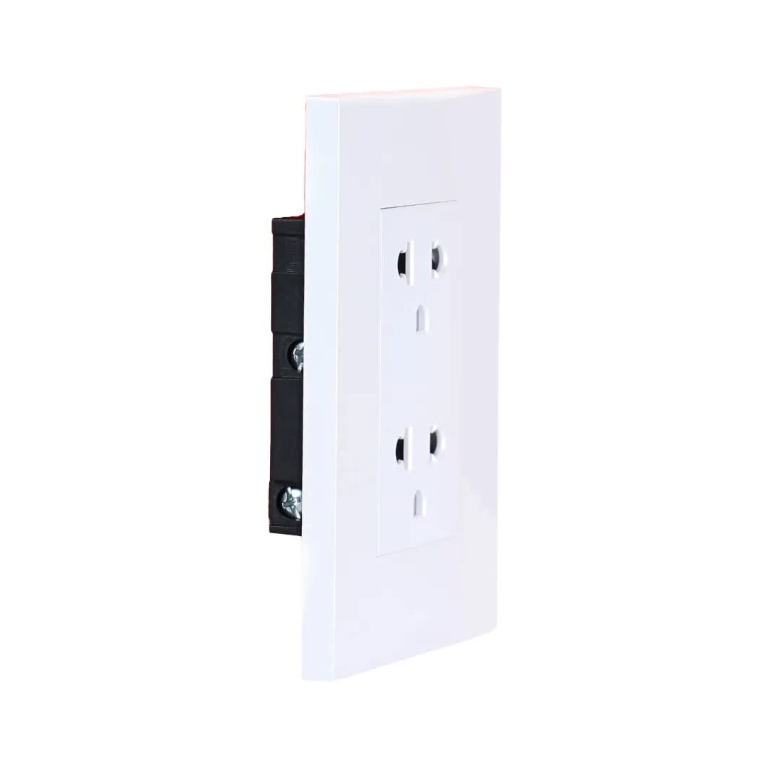 PLACA ARMADA TOMACORRIENTE DOBLE UNIVERSAL MATTE LT BLANCO ORANGE1