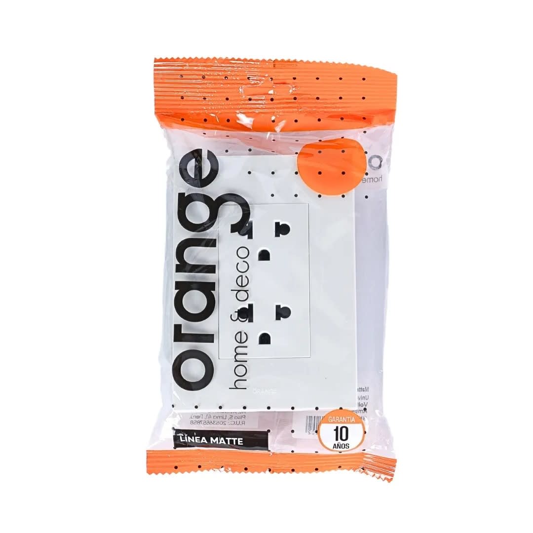 PLACA ARMADA TOMACORRIENTE DOBLE UNIVERSAL MATTE LT BLANCO ORANGE2