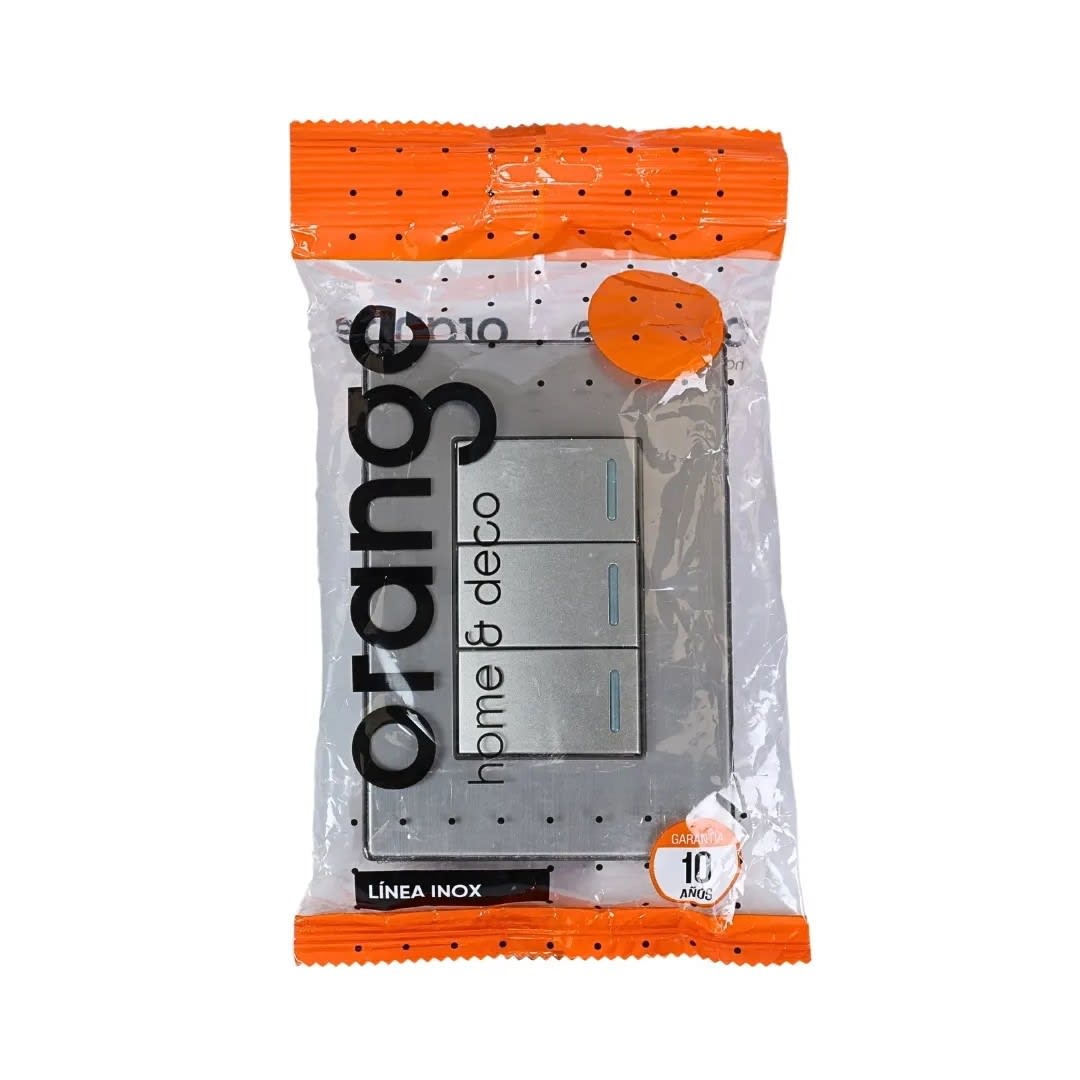 PLACA ARMADA INTERRUPTOR TRIPLE ACERO INOXIDABLE ORANGE3