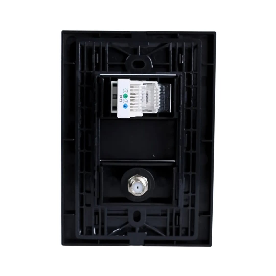 PLACA ARMADA TOMA TV TIPO F + TOMA RJ-11 TELEFONO MATTE NEGRO ORANGE2