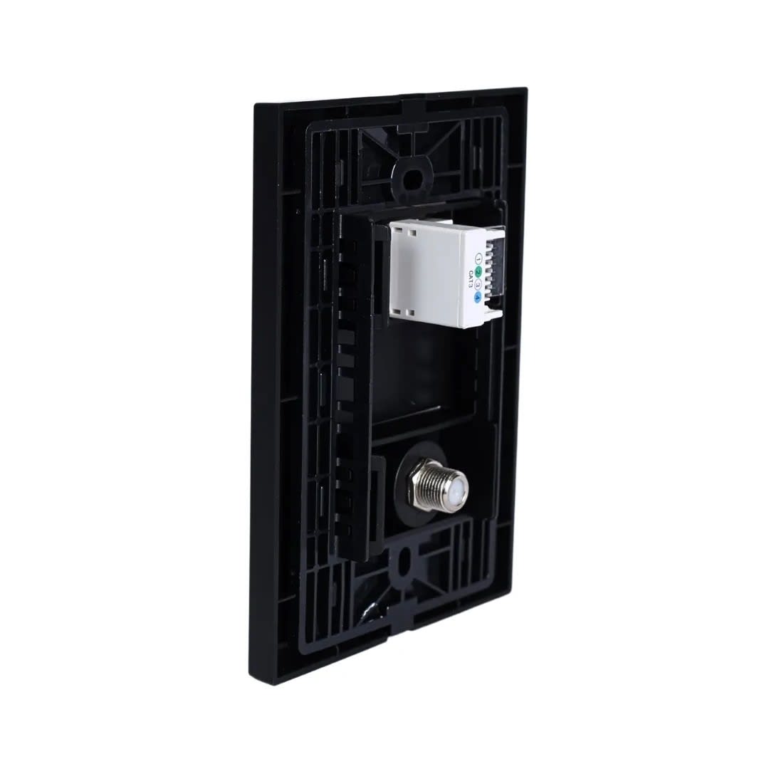 PLACA ARMADA TOMA TV TIPO F + TOMA RJ-11 TELEFONO MATTE NEGRO ORANGE3