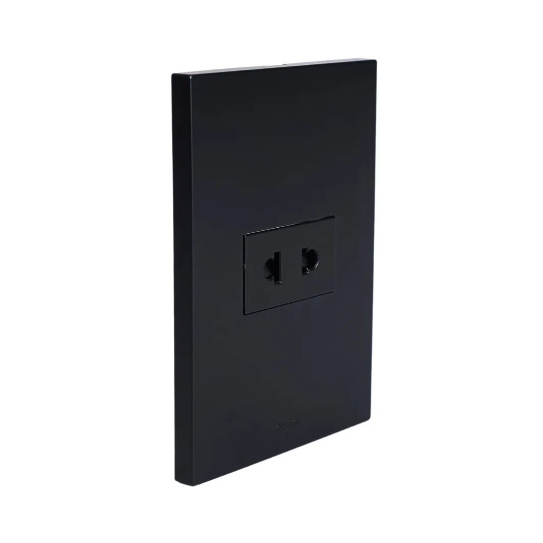 PLACA ARMADA TOMACORRIENTE SIMPLE UNIVERSAL MATTE NEGRO ORANGE1