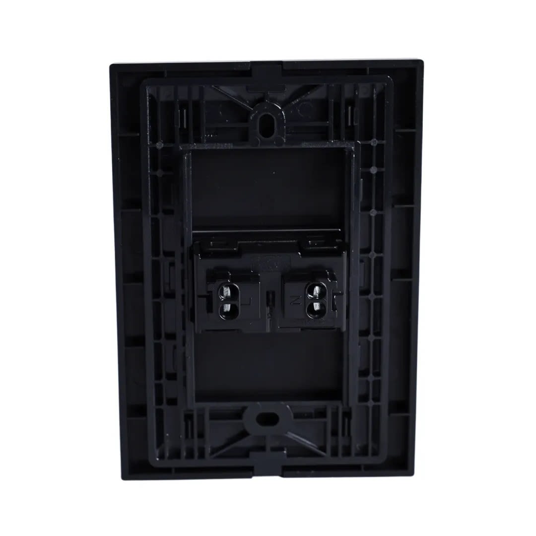 PLACA ARMADA TOMACORRIENTE SIMPLE UNIVERSAL MATTE NEGRO ORANGE2