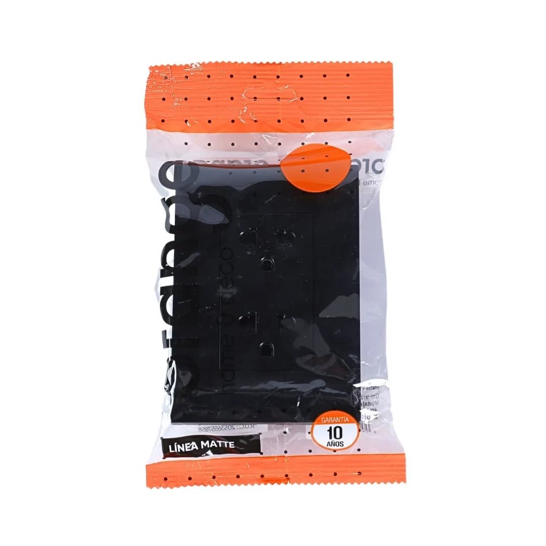 PLACA ARMADA TOMACORRIENTE DOBLE UNIVERSAL MATTE LT NEGRO ORANGE4