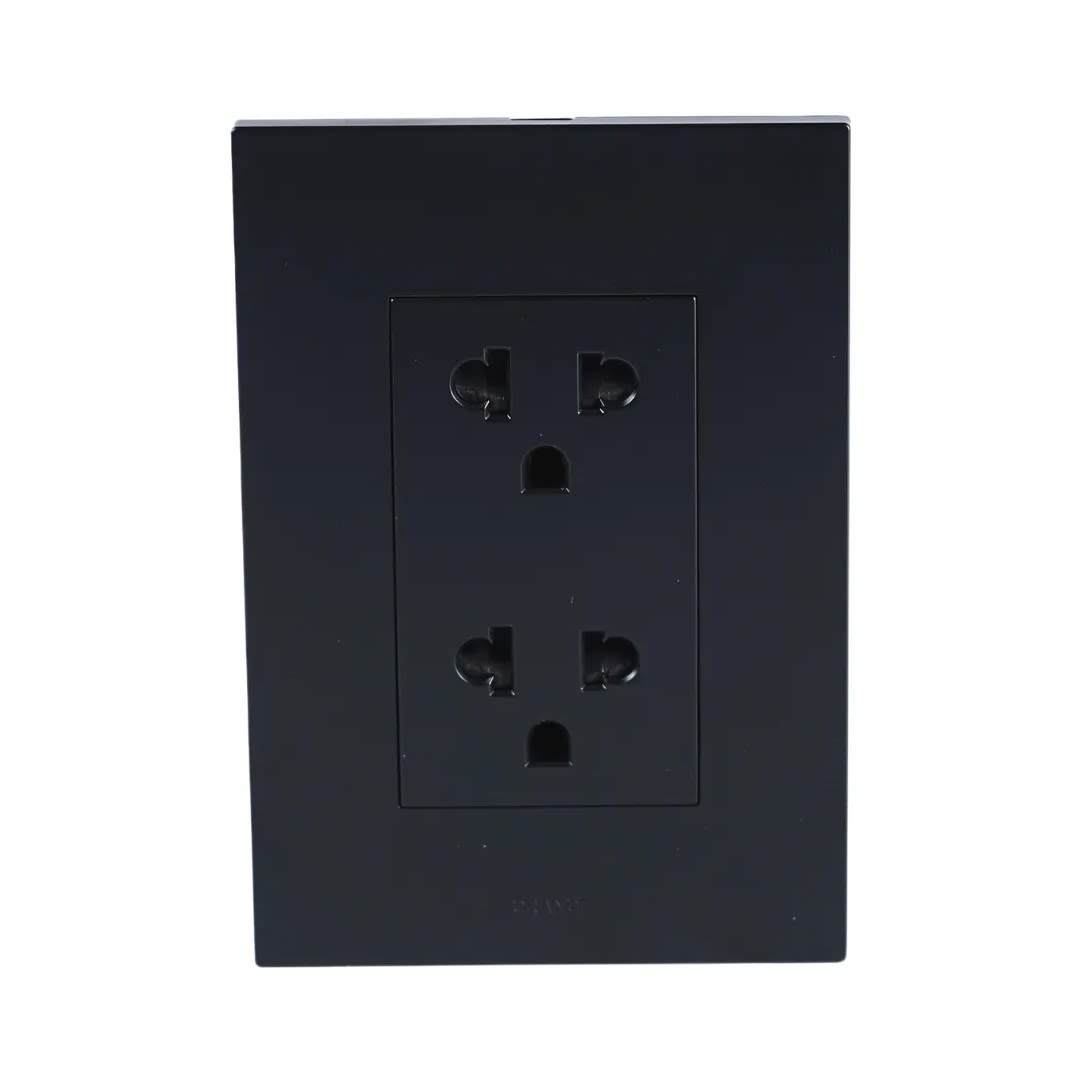 PLACA ARMADA TOMACORRIENTE DOBLE UNIVERSAL MATTE LT NEGRO ORANGE5