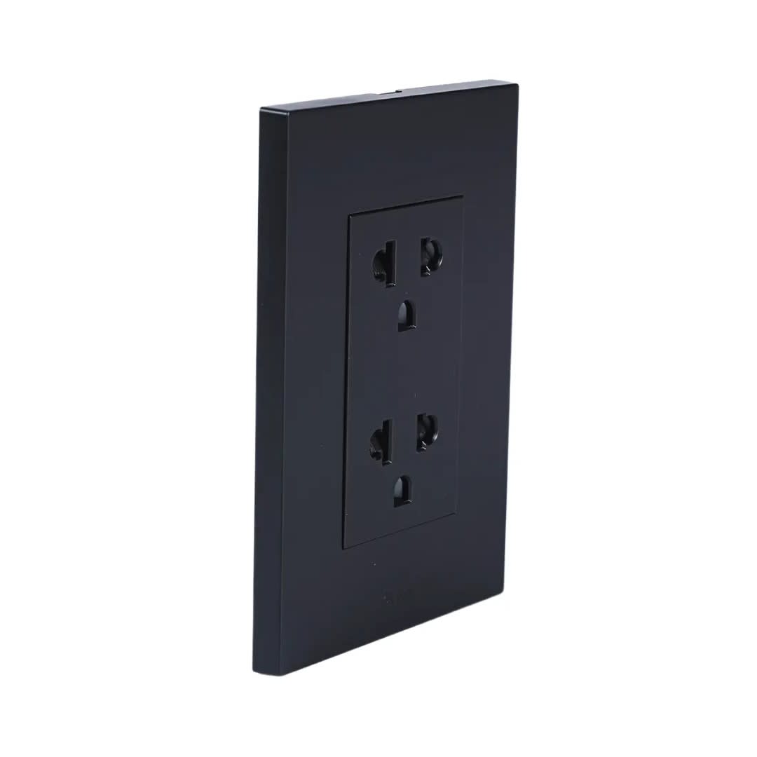 PLACA ARMADA TOMACORRIENTE DOBLE UNIVERSAL MATTE LT NEGRO ORANGE6