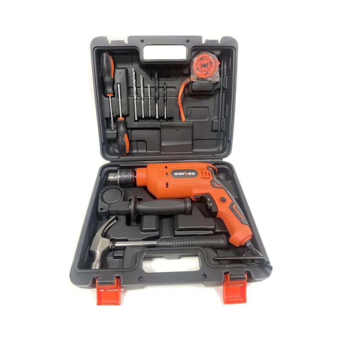 TALADRO PERCUTOR KF-ID20+KF-6030 550W + 12 ACCESORIOS WERKEN6