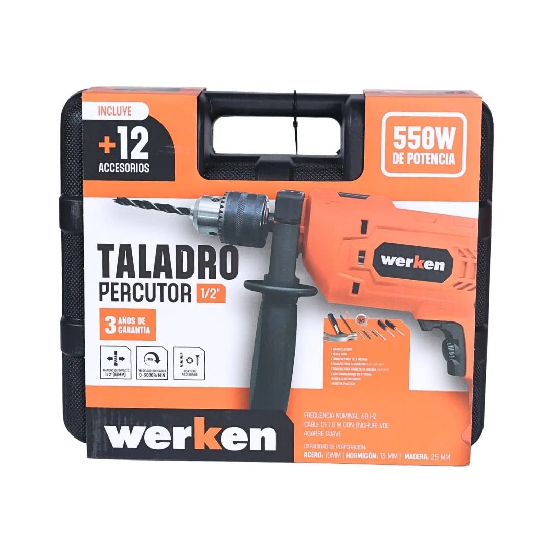 TALADRO PERCUTOR KF-ID20+KF-6030 550W + 12 ACCESORIOS WERKEN13