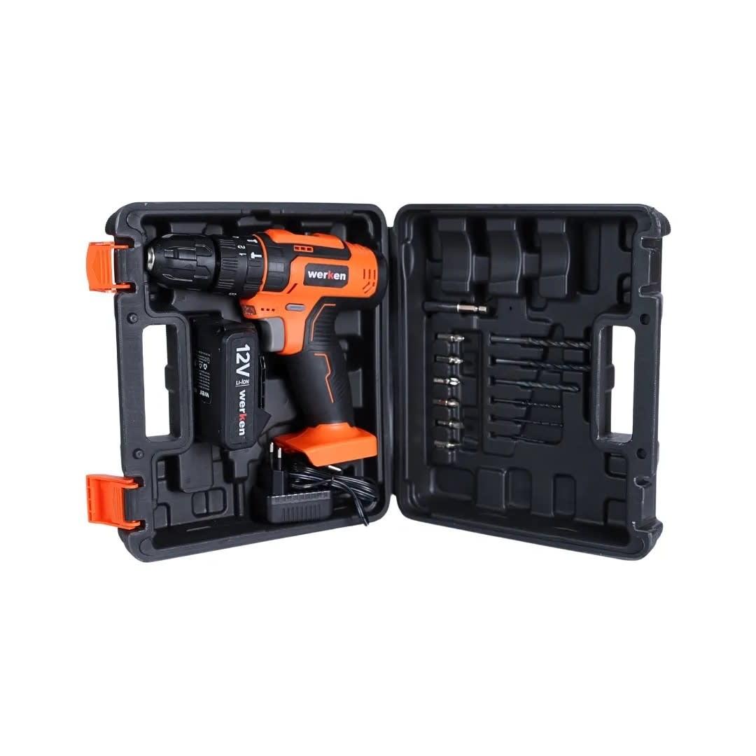 TALADRO PERCUTOR KF-CD09-33PZ-BMC 12V 1.5 AH + 16 ACCESORIOS WERKEN19