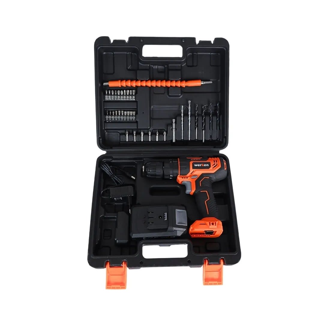 TALADRO PERCUTOR KF-CD2110-34PZ-BMC 20V 1.5 AH + 37 ACCESORIOS WERKEN9