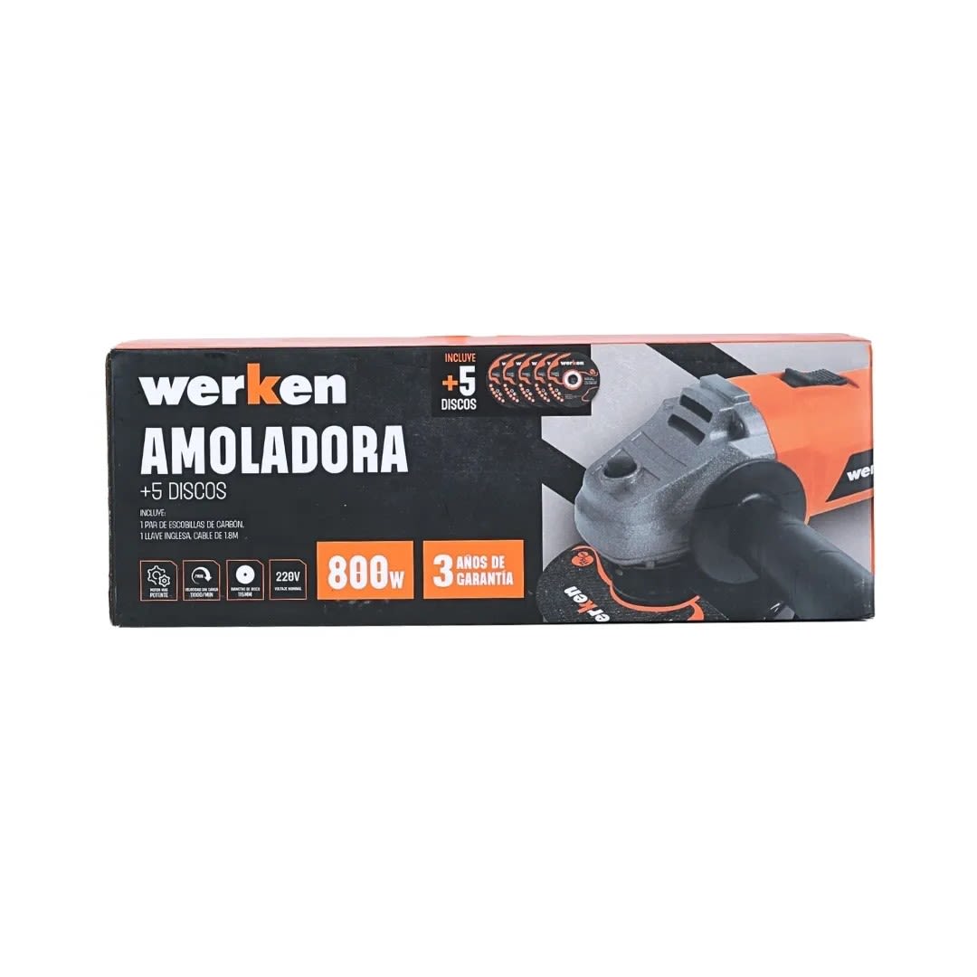 AMOLADORA KF-AG15-WC 115MM 800W + 5 DISCOS WERKEN11