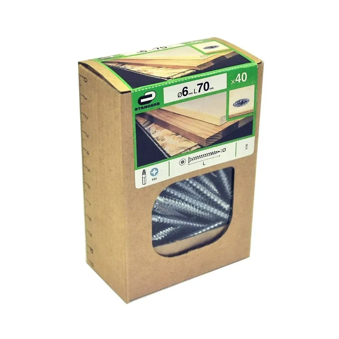 TORNILLO AGLOMERADO CS PZ ACERO 6X70 40 UNIDADES STANDERS1