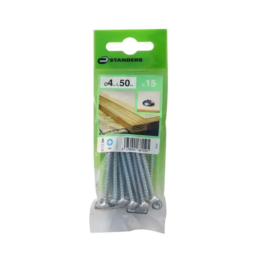 TORNILLO PZ C. REDONDA ZINC 4X50MM PARA MADERA 15 UNIDADES STANDERS
