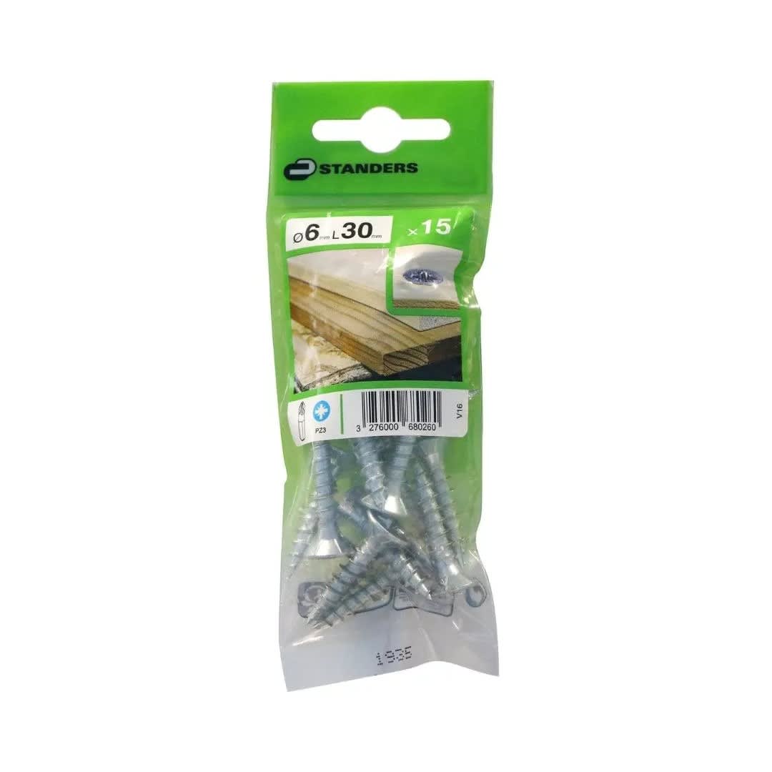 TORNILLO AGLOMERADO CS PZ ACERO 6X30MM 15U STANDERS1