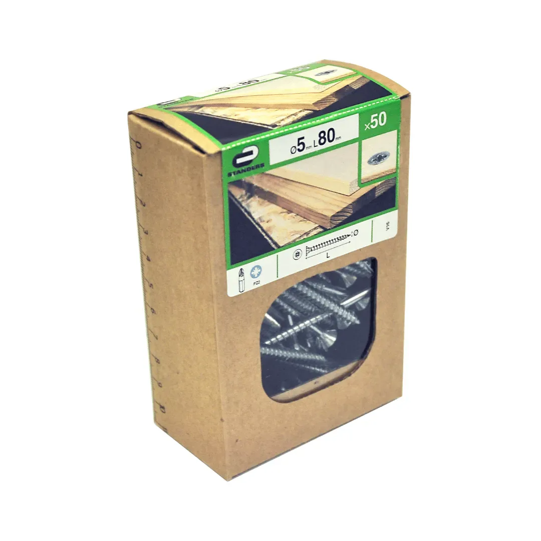 TORNILLO AGLOMERADO CS PZ ACERO 5X80 50 UNIDADES STANDERS1