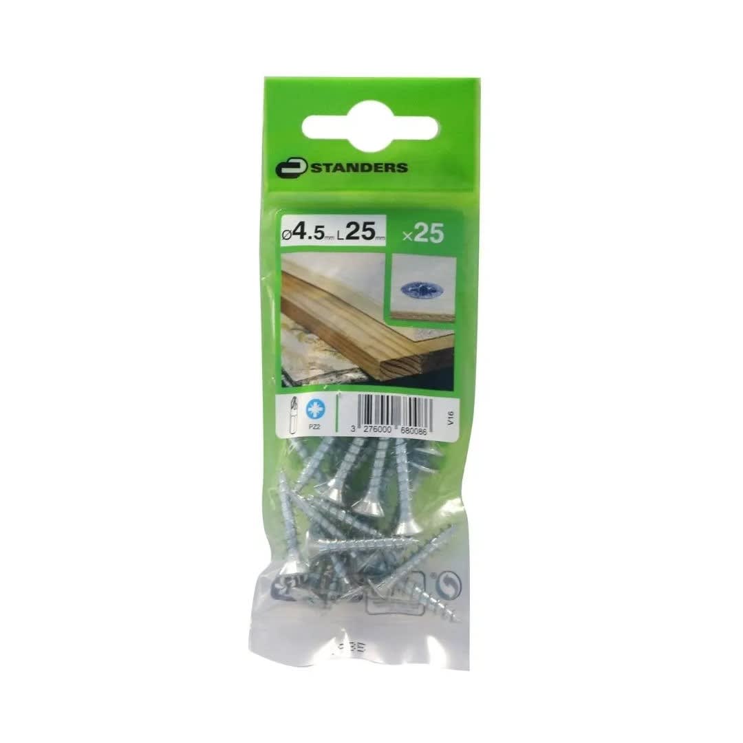 TORNILLO AGLOMERADO CS PZ ACERO 4.5X25MM 25U STANDERS