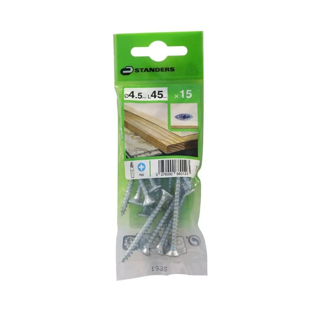 TORNILLO AGLOMERADO CS PZ ACERO 4.5X45MM 15U STANDERS