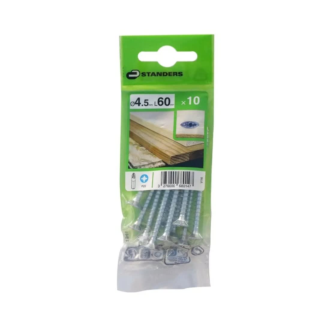 TORNILLO AGLOMERADO CS PZ ACERO 4.5X60MM 10U STANDERS