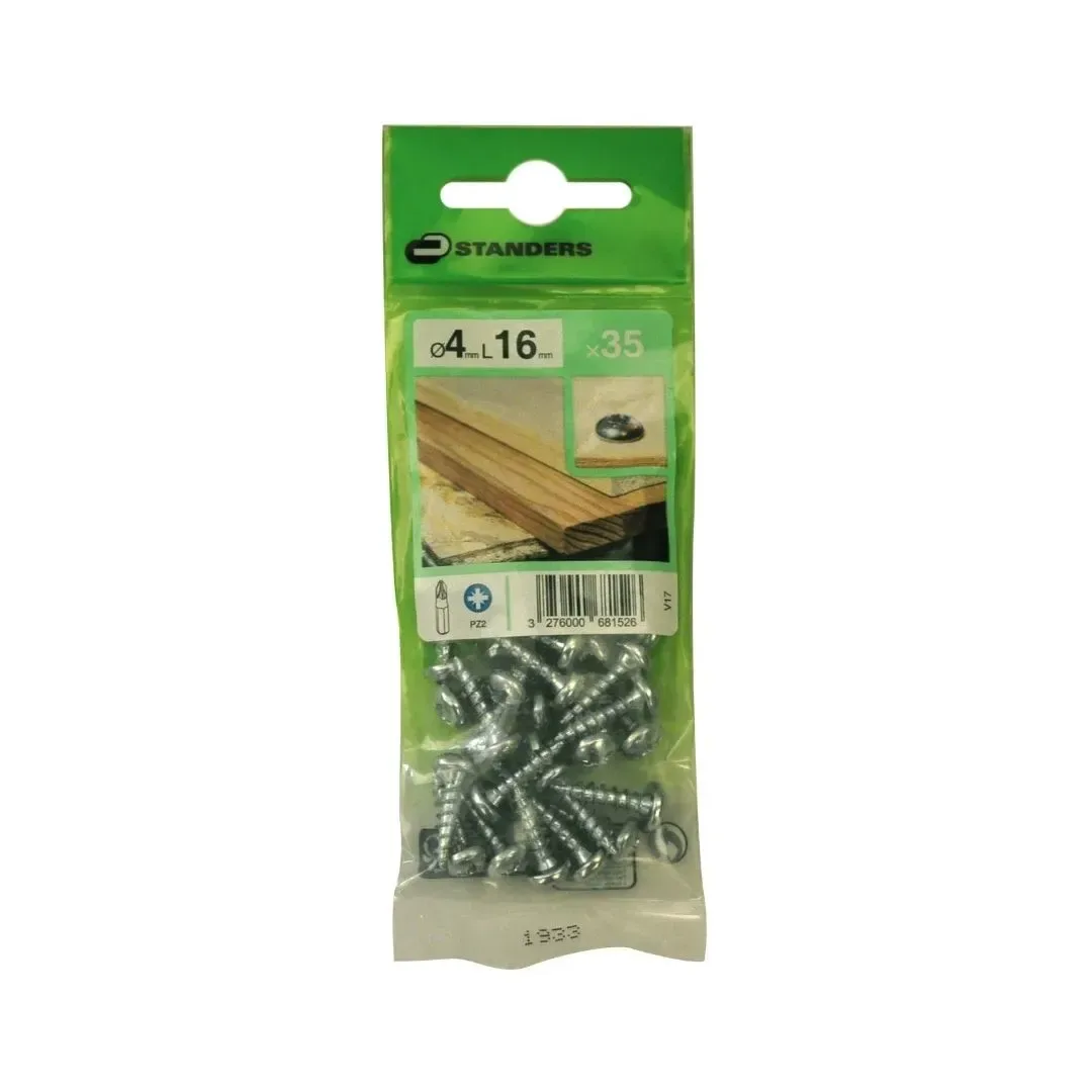 TORNILLO PZ C. REDONDA ZINC 4X16MM PARA MADERA 35 UNIDADES STANDERS
