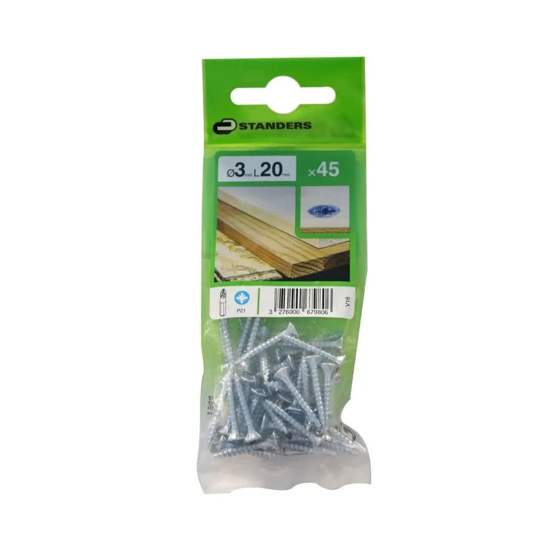 TORNILLO AGLOMERADO CS PZ ACERO 3X20MM 45U STANDERS