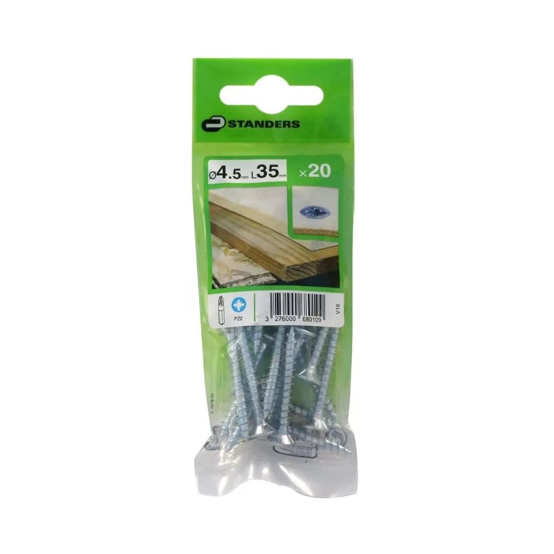 TORNILLO AGLOMERADO CS PZ ACERO 4.5X35MM 20U STANDERS