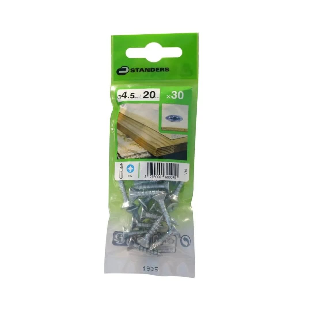 TORNILLO AGLOMERADO CS PZ ACERO 4.5X20MM 30U STANDERS