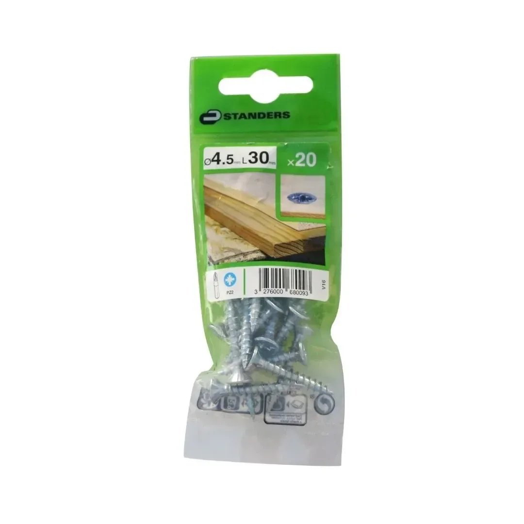 TORNILLO AGLOMERADO CS PZ ACERO 4.5X30MM 20U STANDERS1