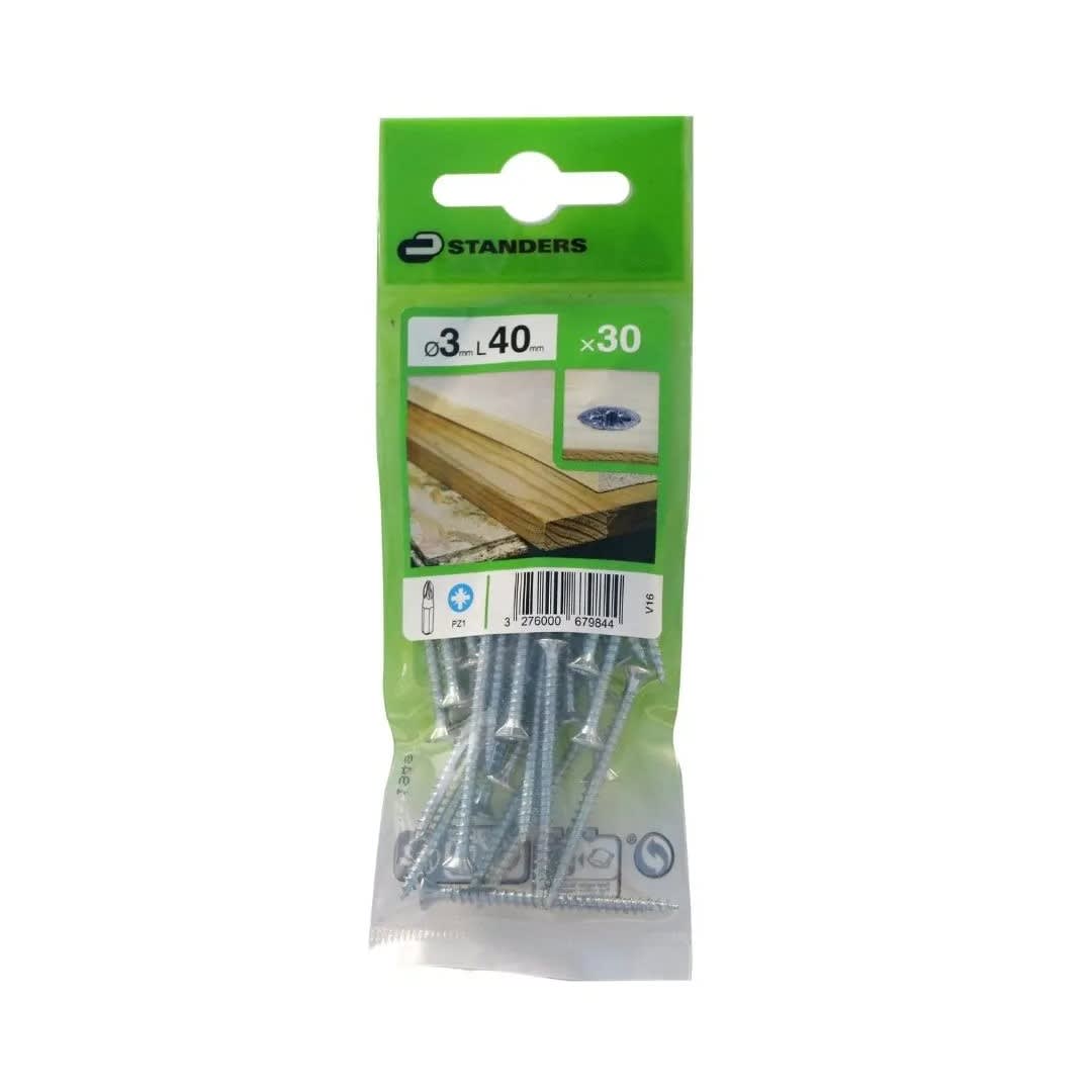 TORNILLO AGLOMERADO CS PZ ACERO 3X40MM 30U STANDERS