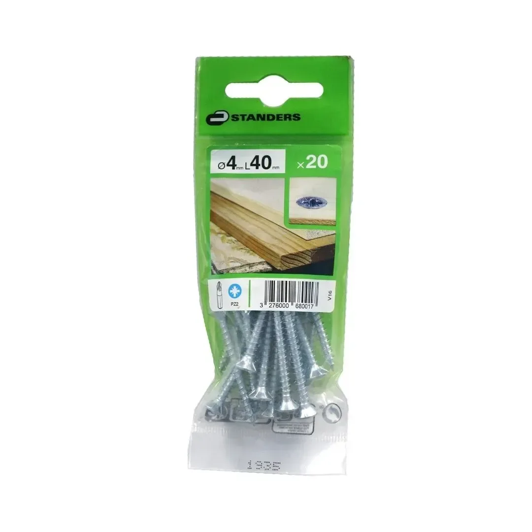 TORNILLO AGLOMERADO CS PZ ACERO 4X40MM 20U STANDERS