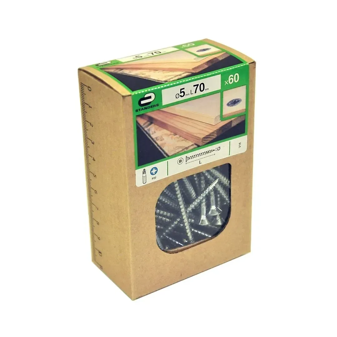 TORNILLO AGLOMERADO CS PZ ACERO 5X70 60 UNIDADES STANDERS