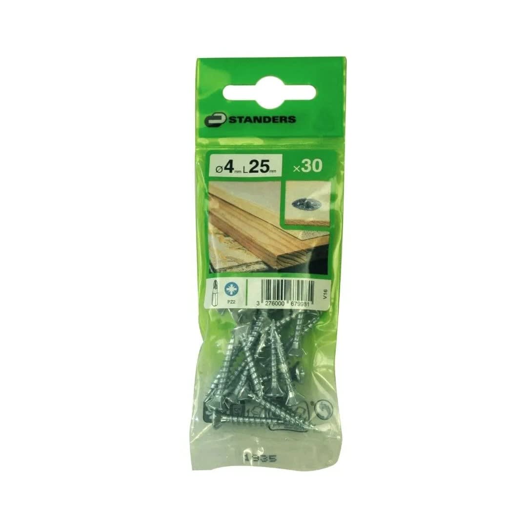 TORNILLO AGLOMERADO CS PZ ACERO 4X25MM 30U STANDERS