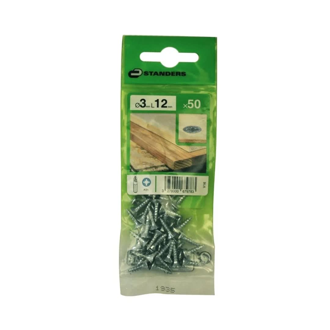 TORNILLO AGLOMERADO CS PZ ACERO 3X12MM 50U STANDERS