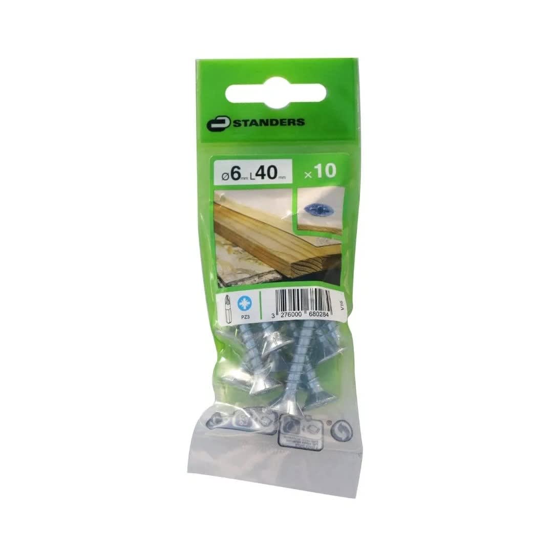 TORNILLO AGLOMERADO CS PZ ACERO 6X40MM 10U STANDERS1