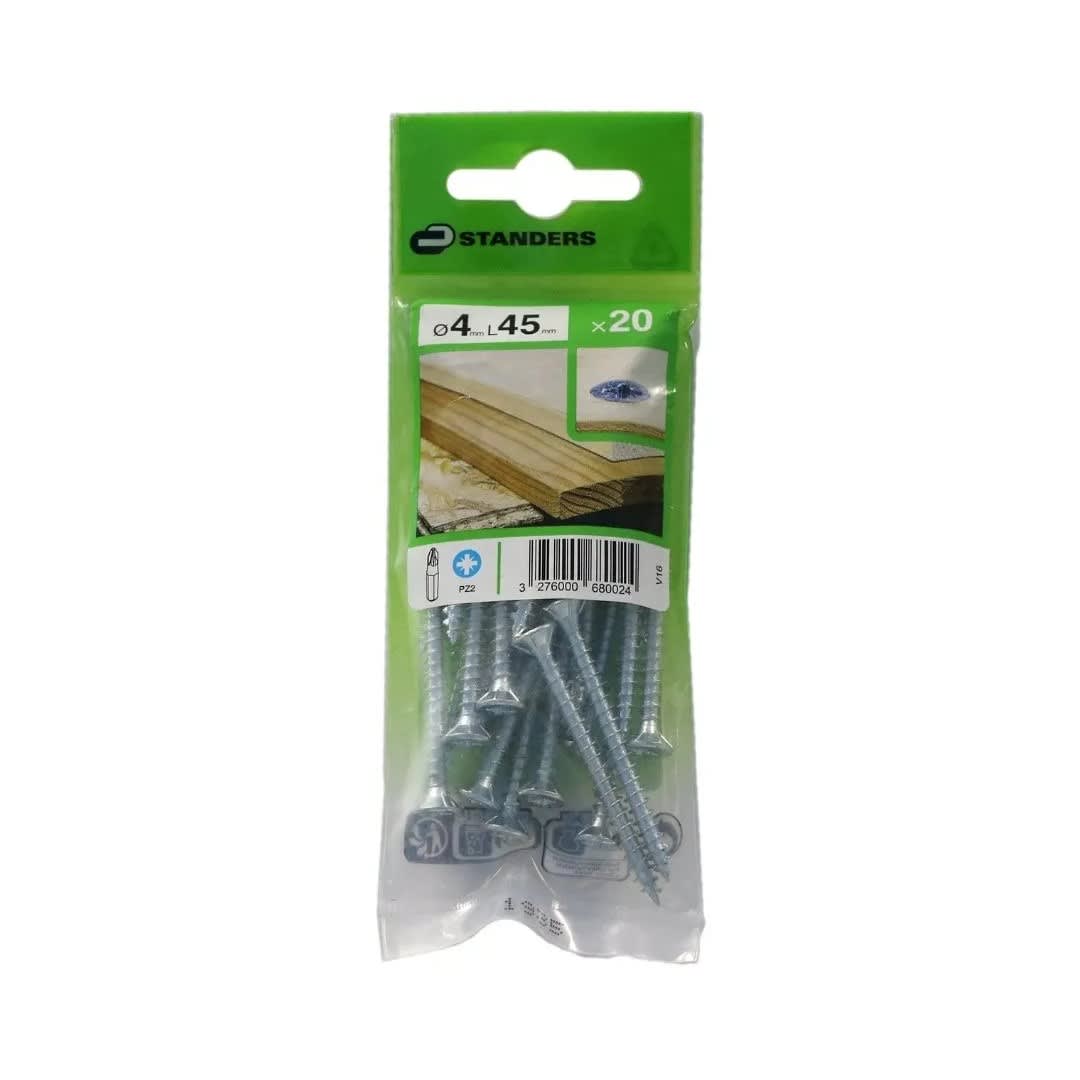 TORNILLO AGLOMERADO CS PZ ACERO 4X45MM 20U STANDERS
