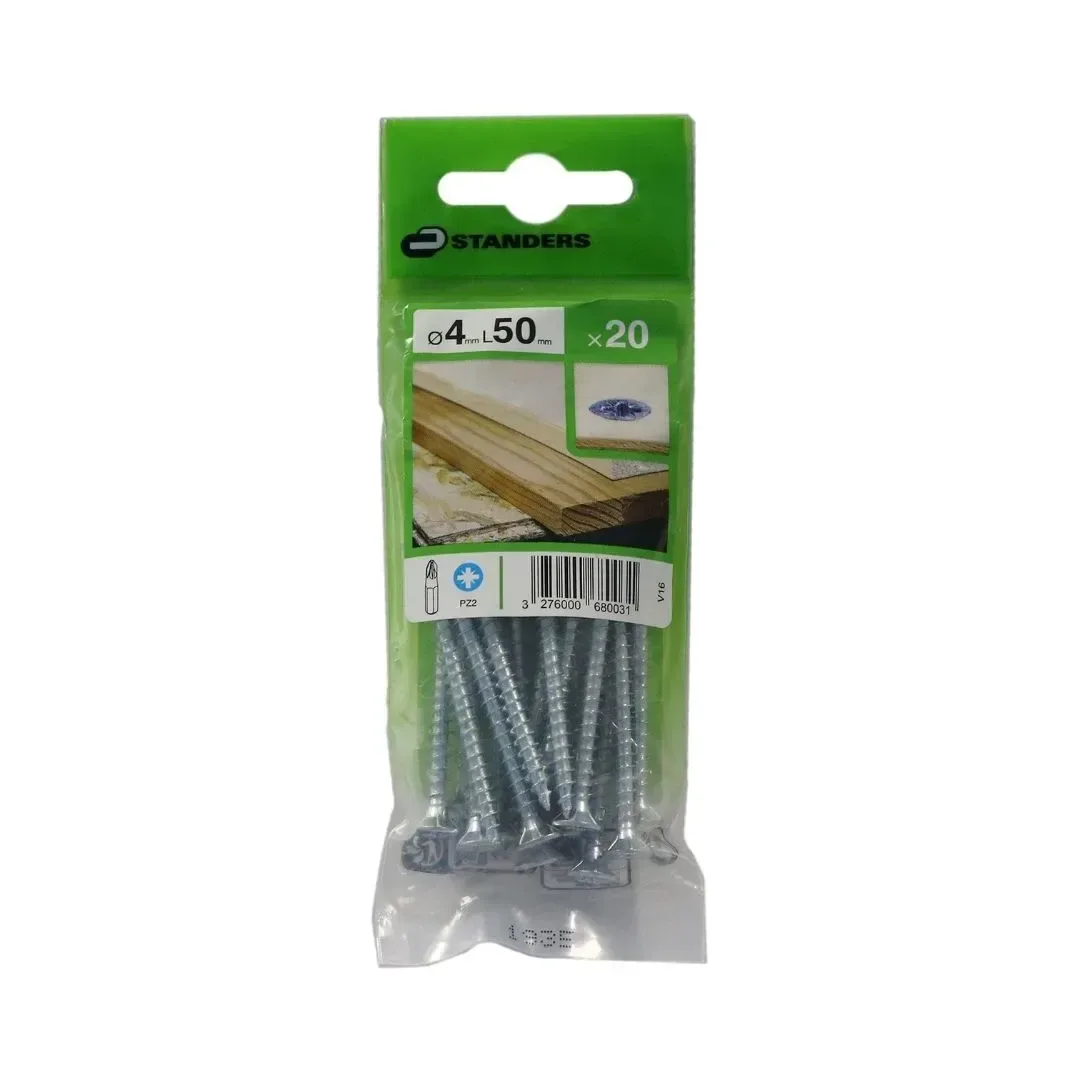 TORNILLO AGLOMERADO CS PZ ACERO 4X50MM 20U STANDERS