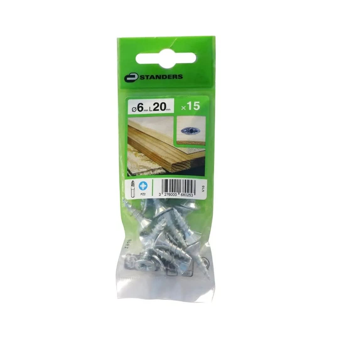 TORNILLO AGLOMERADO CS PZ ACERO 6X20MM 15U STANDERS