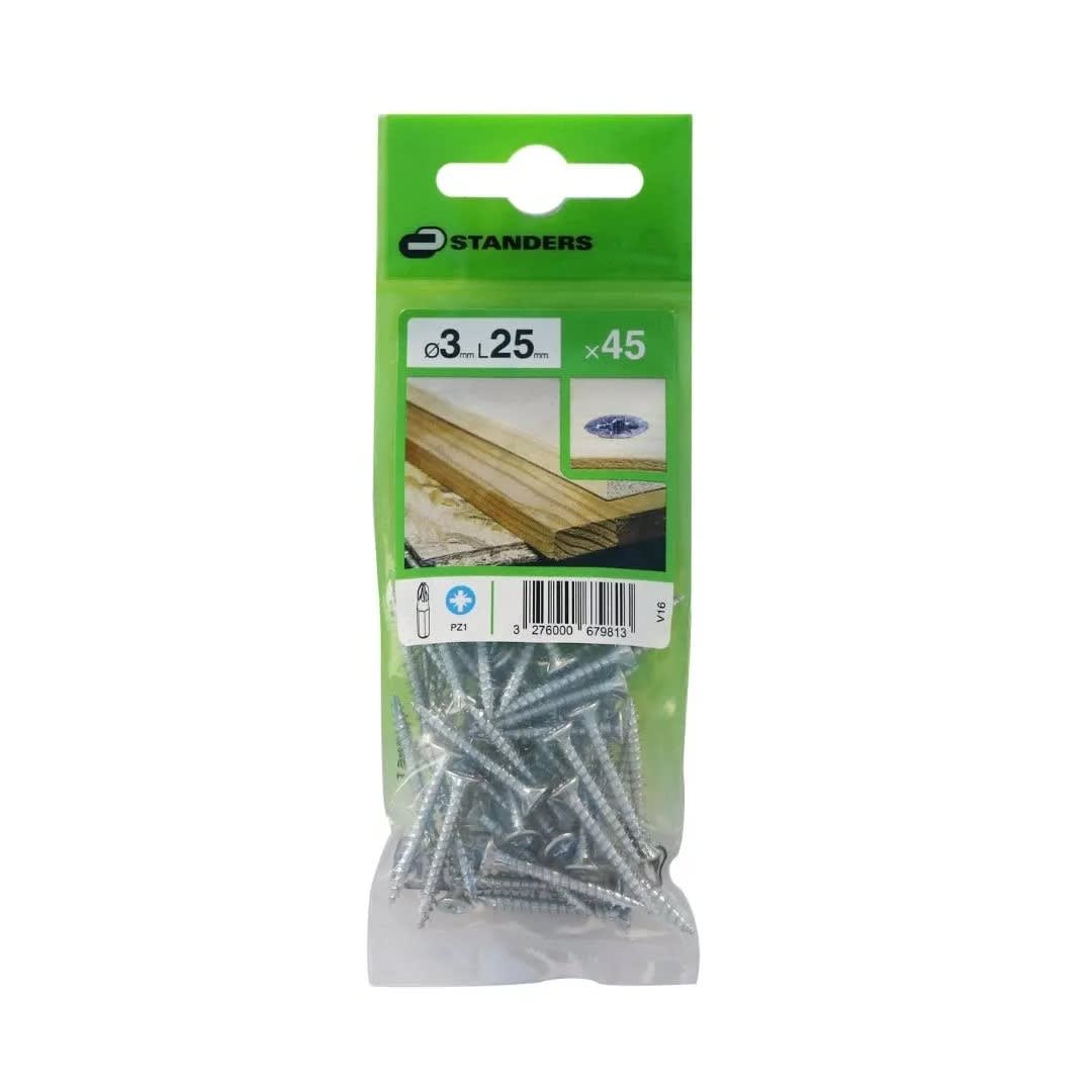 TORNILLO AGLOMERADO CS PZ ACERO 3X25MM 45U STANDERS1