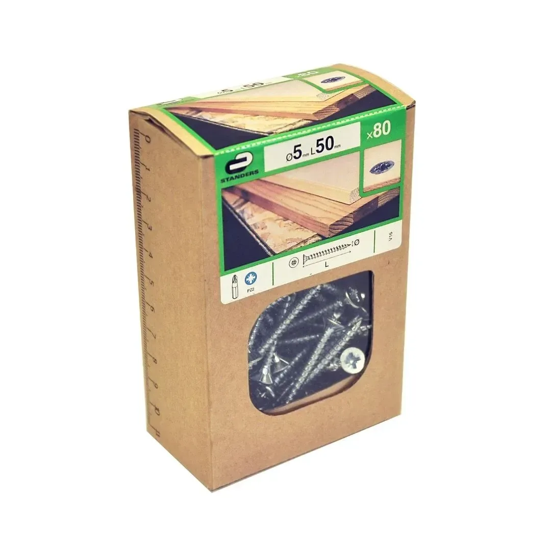 TORNILLO PZ AVELLANADO ZINC 5X50MM PARA MADERA 80 UNIDADES STANDERS1