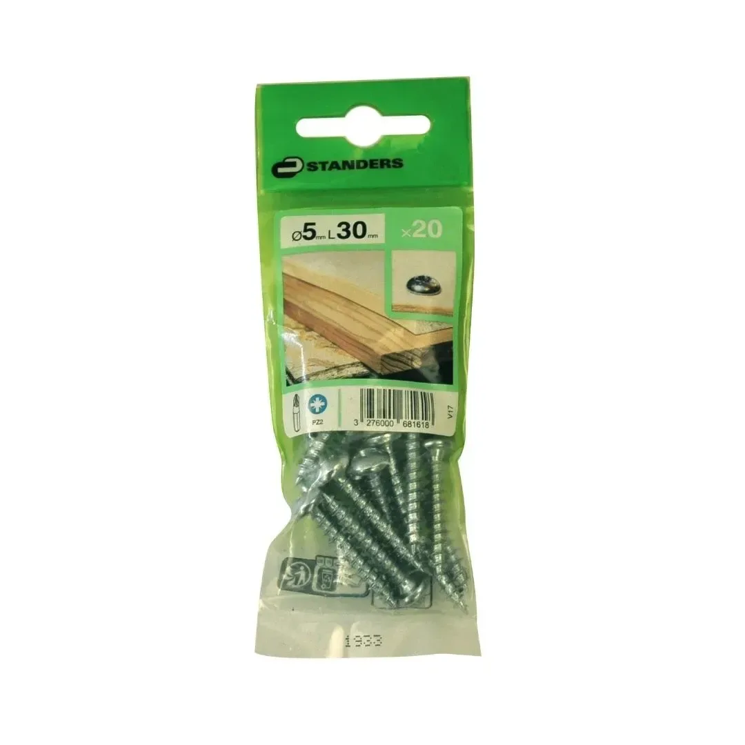 TORNILLO AGLOMERADO REDONDO PZ ACERO 5X30 20 UNIDADES STANDERS