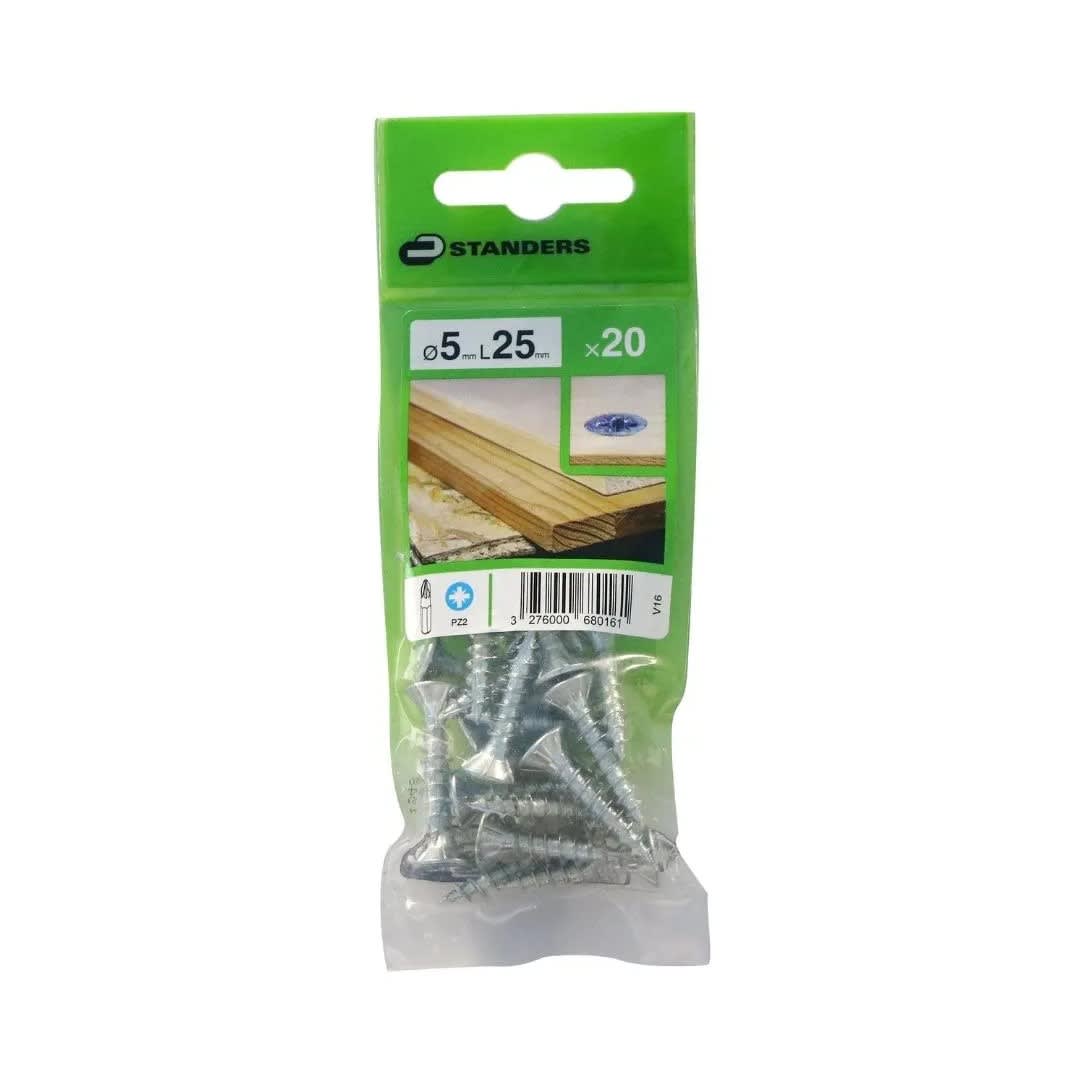 TORNILLO AGLOMERADO CS PZ ACERO 5X25MM 20U STANDERS