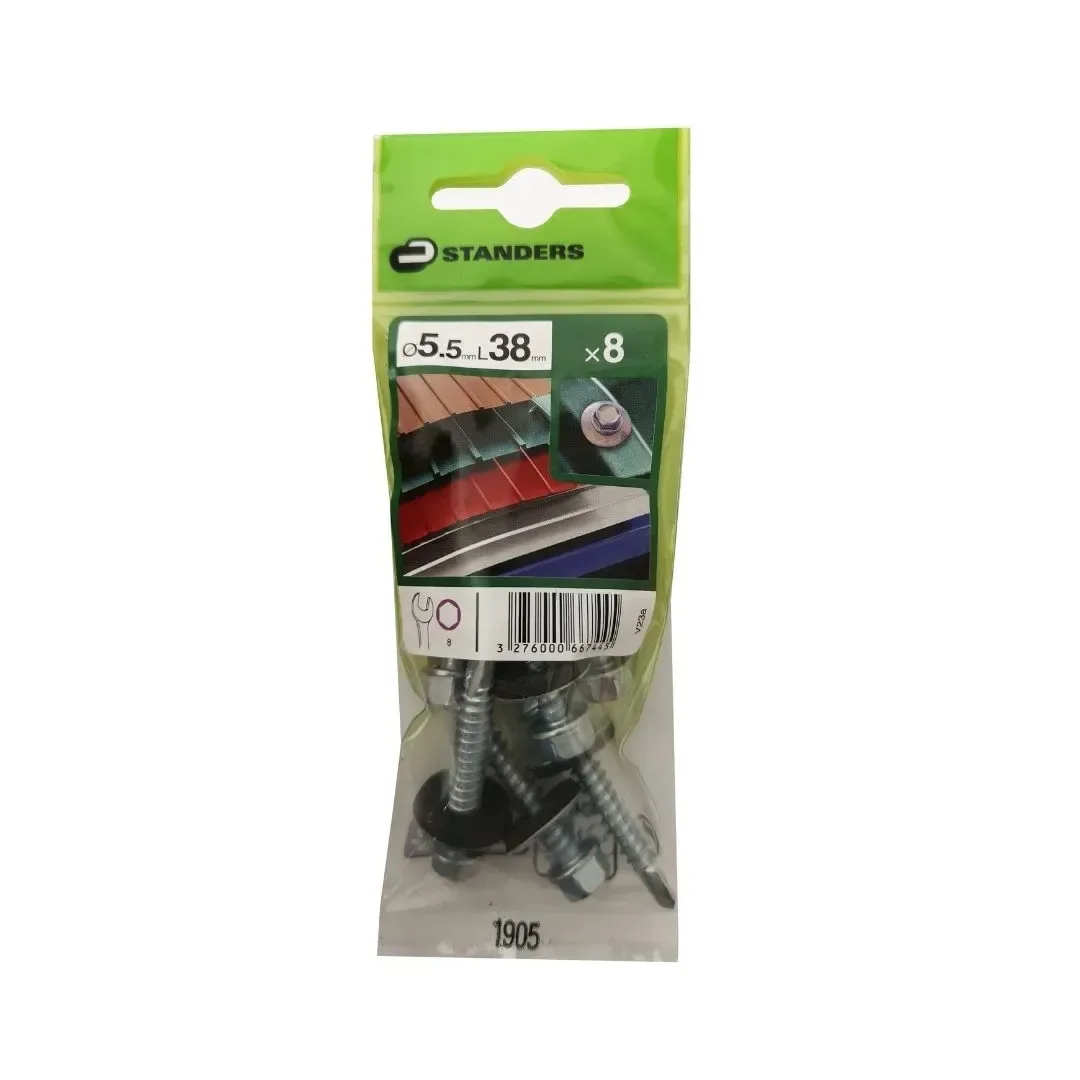 TORNILLO AUTOPERFORANTE HEXAGONAL 5.5X38MM PARA ACERO 8 UNIDADES STANDERS
