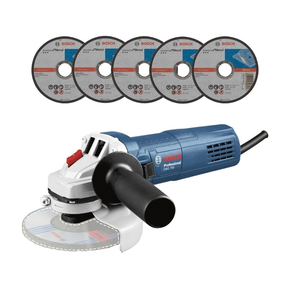 AMOLADORA ANGULAR GWS 700 -710W + 5 DISCOS BOSCH